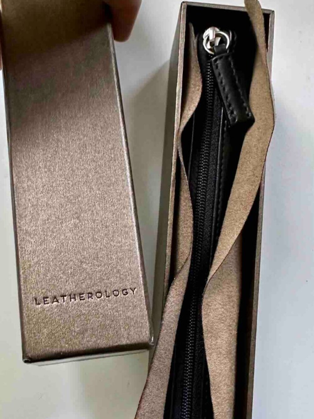 New in Box Leatherology Black Leather Pencil Case Barrel Storage Zip Pouch